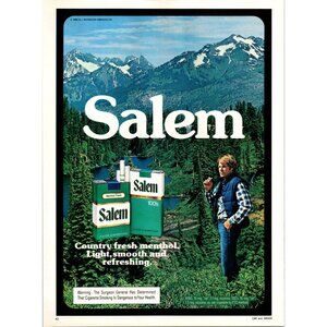 1980 Salem Menthol Cigarettes Vintage Print Ad Mountain Wilderness 80s Wall Art